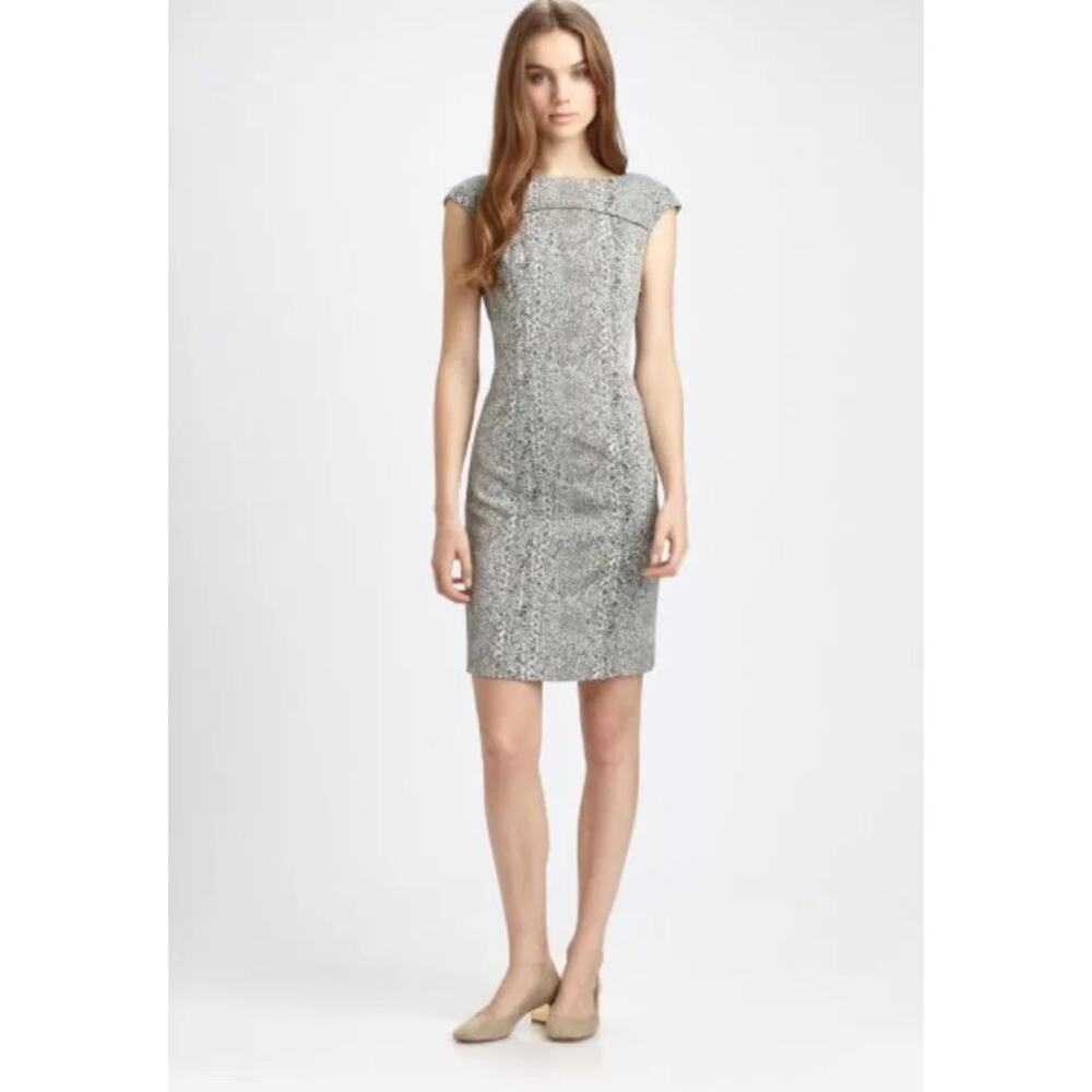 Tory Burch Women's Carter Dress Brown Blue Green Floral Print Cap Sleeve Sheath